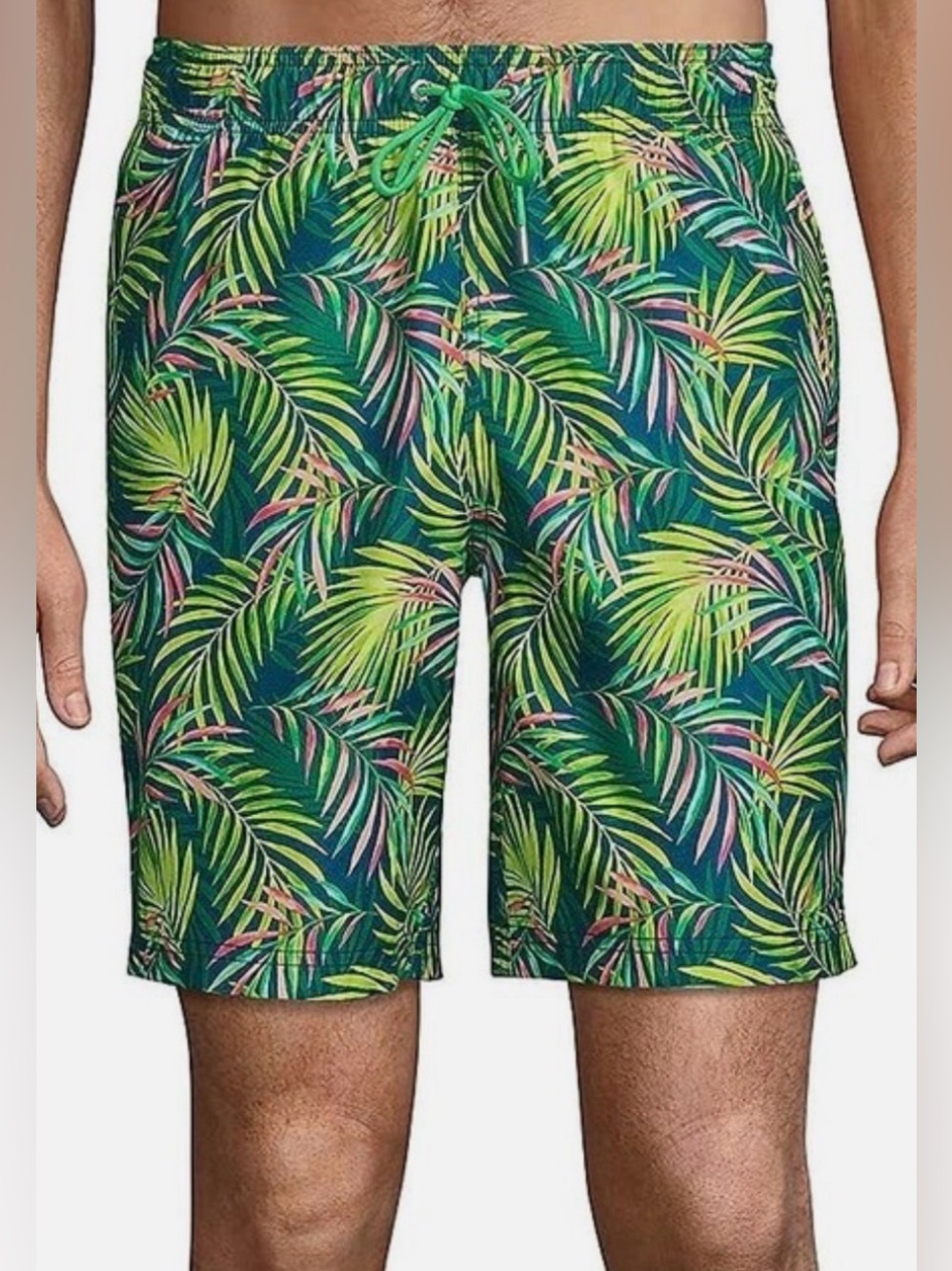 Lands’ End Men’s Tropical Palm/Fern Swim Shorts Mesh Lined Size M 32-24